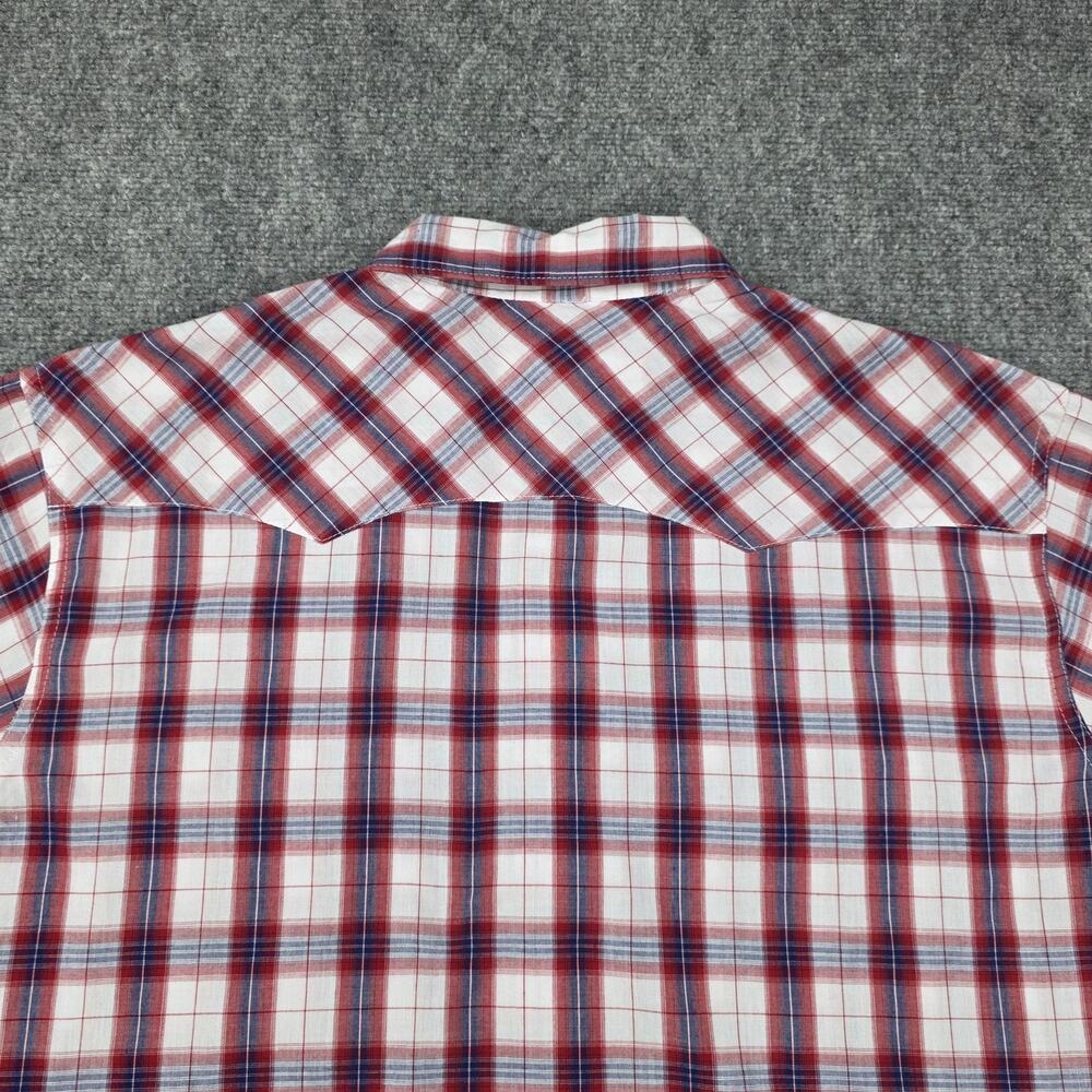 Wrangler Shirt Mens XLT Red White Blue Plaid Wrancher Pearl Snap Western Rodeo - Picture 13 of 15
